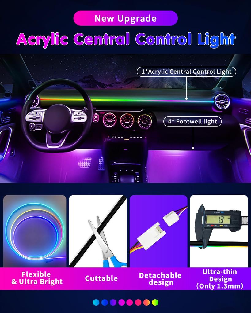 DUOFU365 LED Strip Car Ambient Full for Interior Ambient RGB Color Music App Remote Control Included Lights, Footlights, Lights, Color, Decoration,