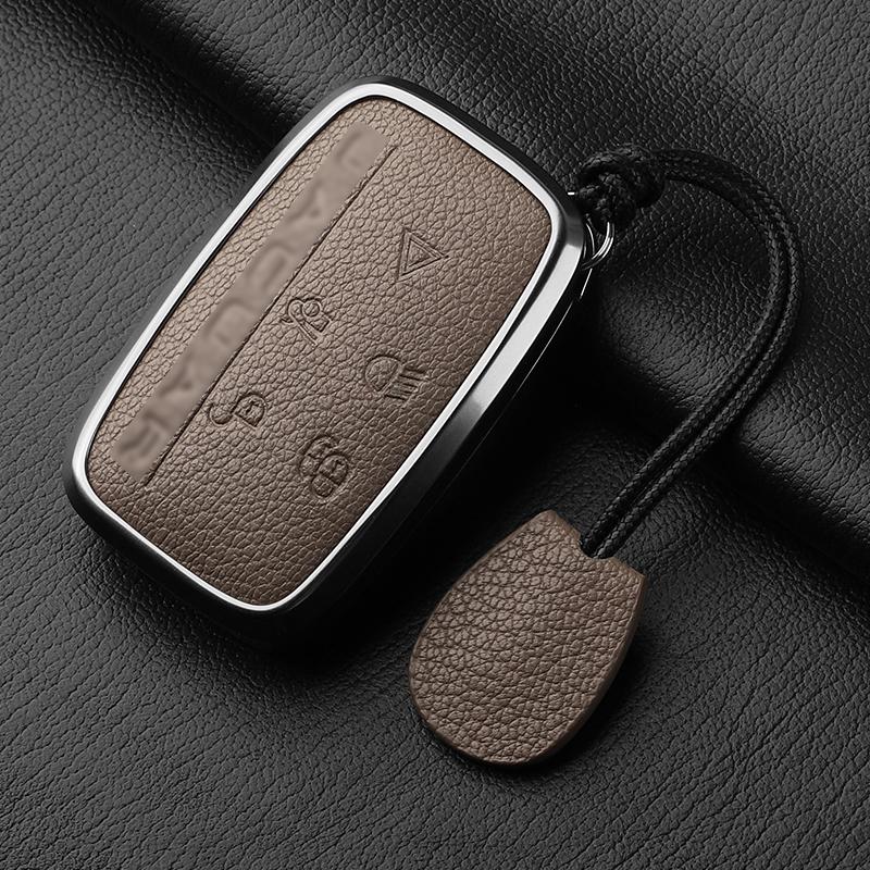 Aluminiumlegierung Ziegenleder Auto Schlüsselhülle Abdeckung für Jaguar JLR XF XJ XE XJL XFL I-PACE E-PACE F-Pace Auto Schlüsselhülle Schutz Fob