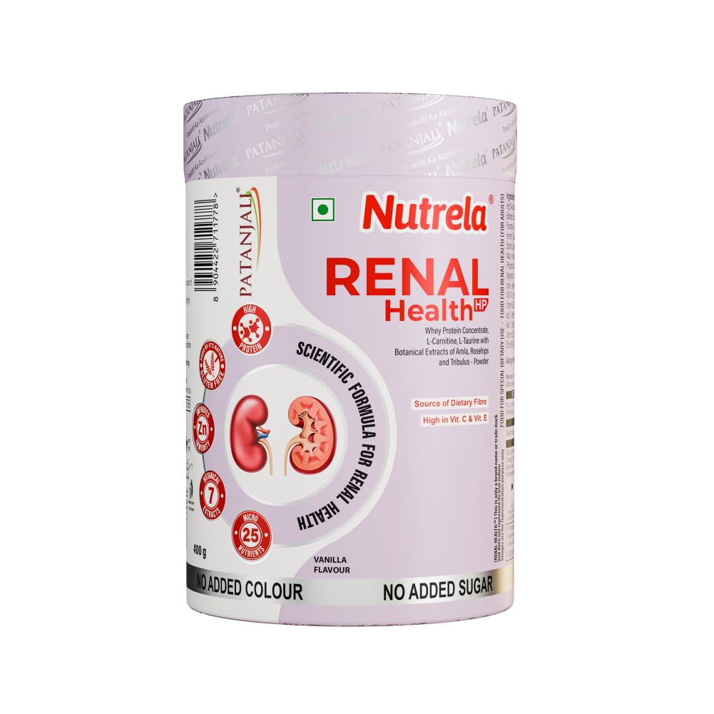 

Patanjali Nutrela Renal Health Whey Protein Supplement 400g | Kidney Support Nutrition for Adults