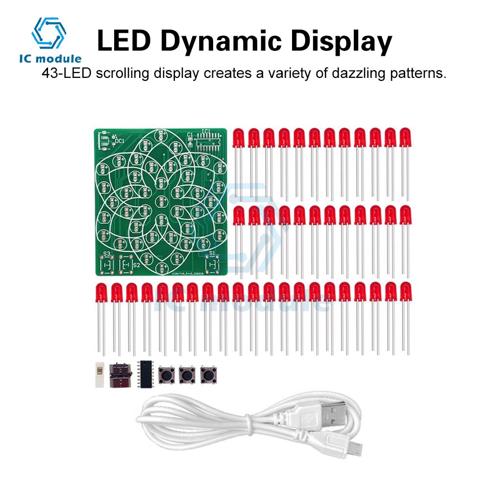 Kit Luce Elettronica Fai-da-te Mulino a Vento Acqua che Scorre - 43 LED Display Multi-Modello, Progetto di Saldatura Pratica 5V per Principianti