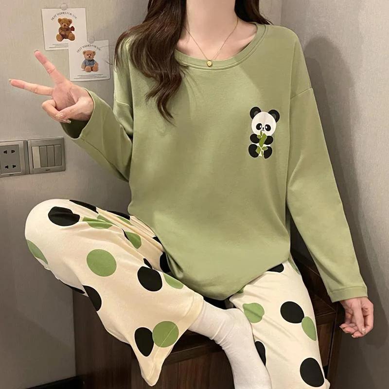 Pajama Set Plus Size Comfortable Long-sleeved Trousers Student Home Wear Two-piece Set Printed Round Neck Pullover