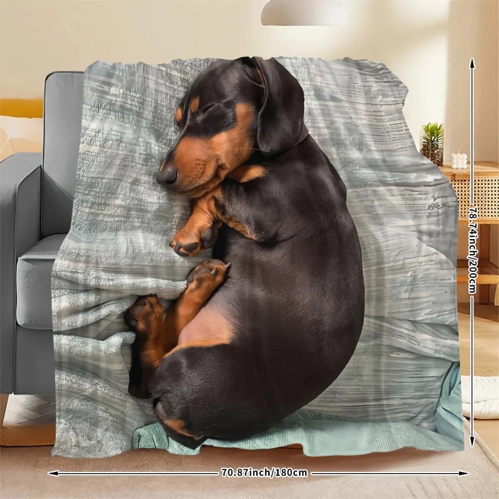 Adorable Dachshund Flannel printed blanket suitable for all seasons suitable for living room office sofa and travel