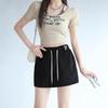 Women's Gray High-Waist A-Line Sports Skirt with Attached Shorts - Spring to Autumn Wear