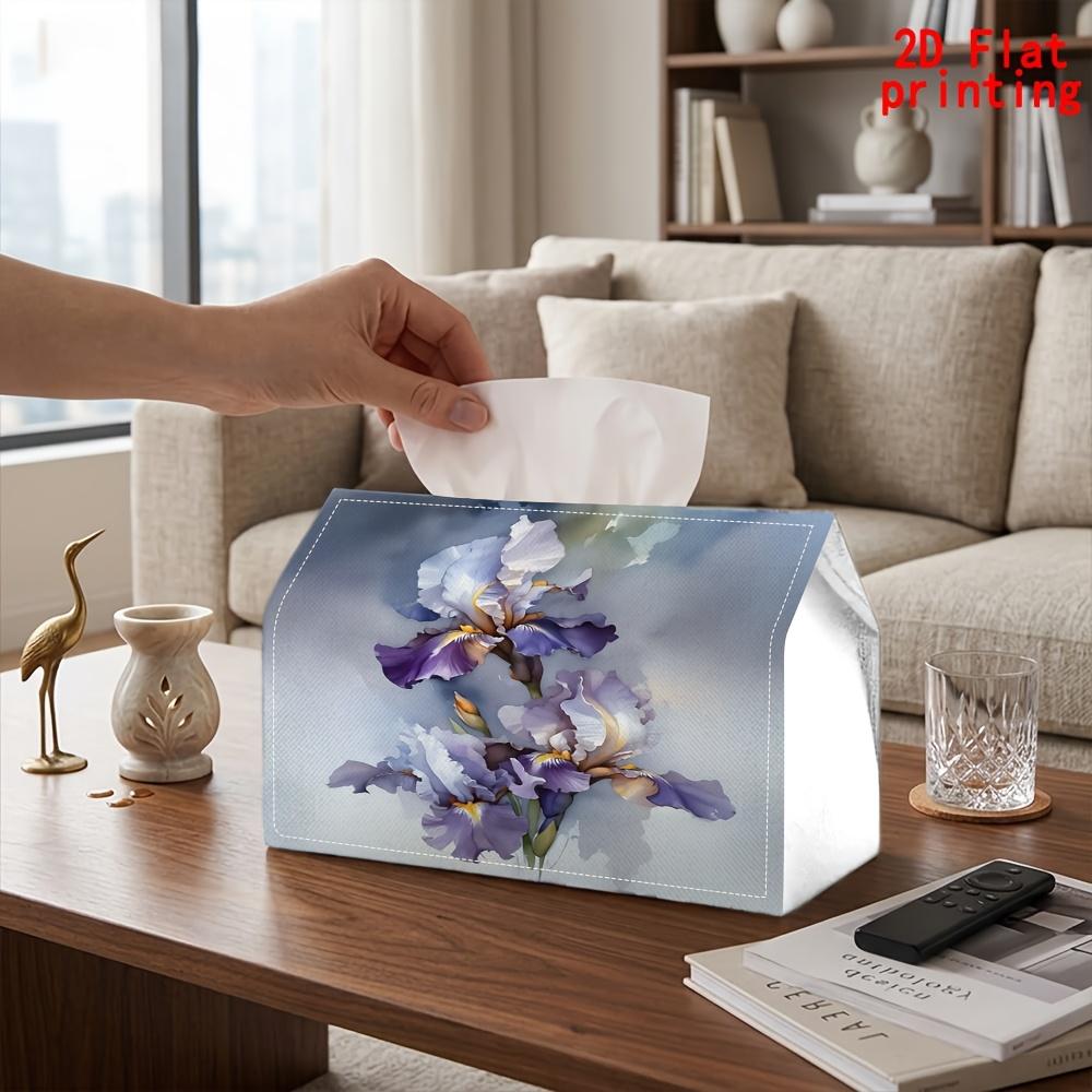 1pc Purple Iris Flower Tissue Box with Dispenser Lid Suitable for Napkins & Tissues, Compact Reusable Holder for Kitchen, Bathroom, Bedside Table - De