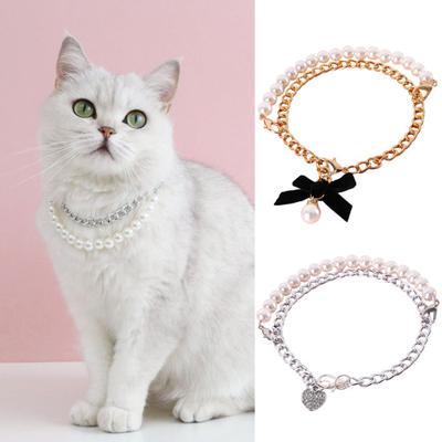 Cat Necklace Bowknot Decor Elegant Faux Pearl Puppy All-Match Necklace Pet Photography Prop for