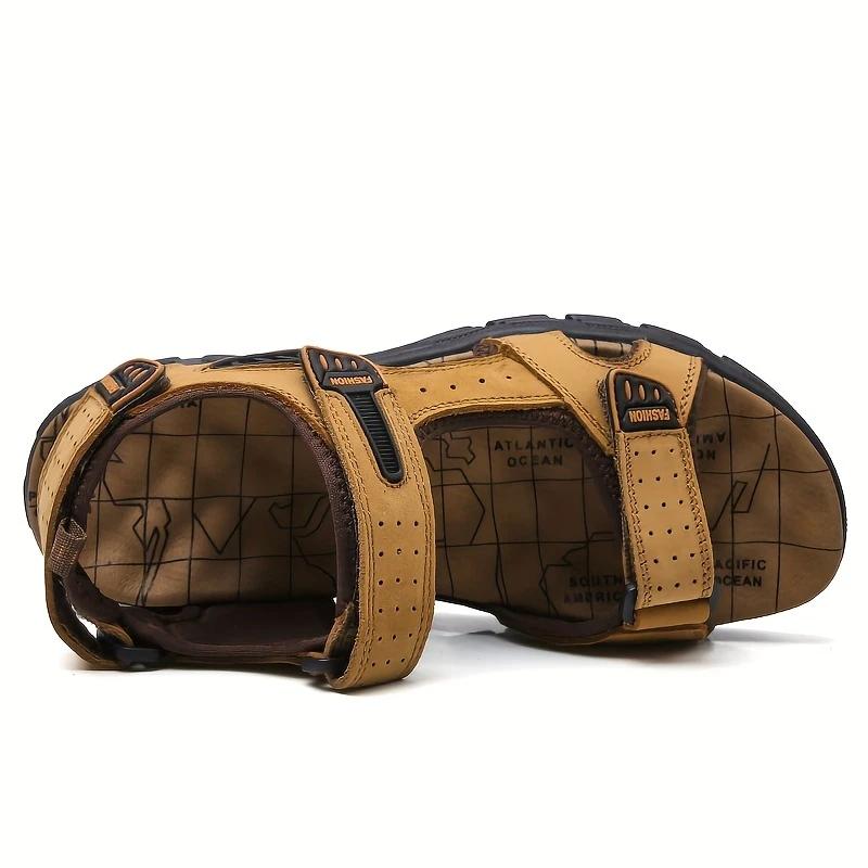 Men's Genuine Leather Summer Sandals with Closure, Thick Sole, Open Toe, High Quality, Lightweight & Breathable for Beach, Hiking, and Casual Wear