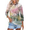 Women's Fashion Casual Button 3/4 Sleeve Vintage  Print Lapel Top