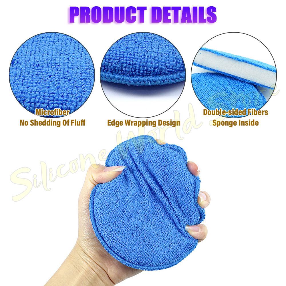 Silicone World 5PCS Car Waxing Polishing Sponge Block Microfiber Round Foam Applicator Pad Car Detailing Care Cleaning Tools