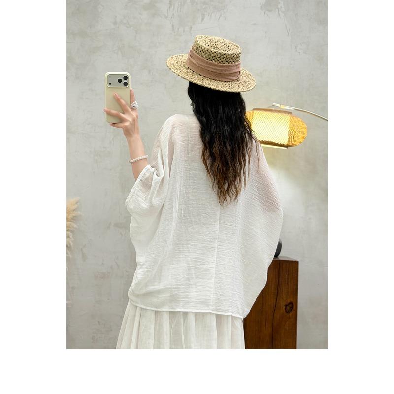 DIMANAF 2026 Estate Nuova Camicia Blusa Taglie Forti Donna Cotone Lino Vintage Ampia Maniche a Pipistrello Casual Top da Donna T-shirt