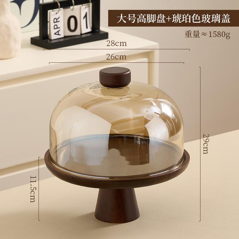 Retro Acacia Wood Tall Cake Tray with Glass Cover Wedding Dessert Table Display Rack Exquisite Afternoon Tea Dessert Tray