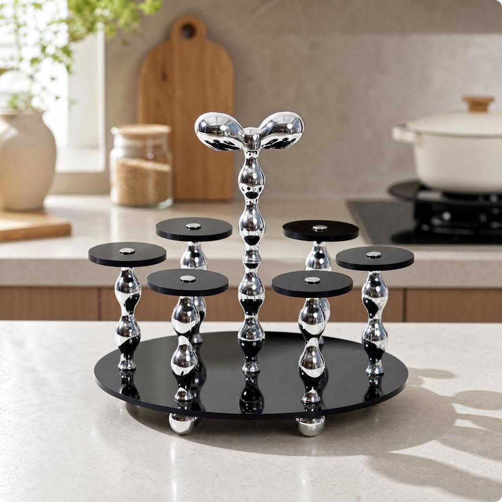 Acrylic Cup Rack with Round Base Space-Saving Chrome-Finish