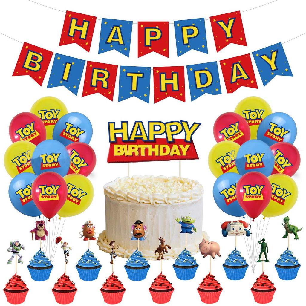 Toy Story Birthday Decoration Party Set Woody Buzz Lightyear 5 Disney Children Cute Boys Girls Character Movie Anime Doll Red Yellow Blue Happy
