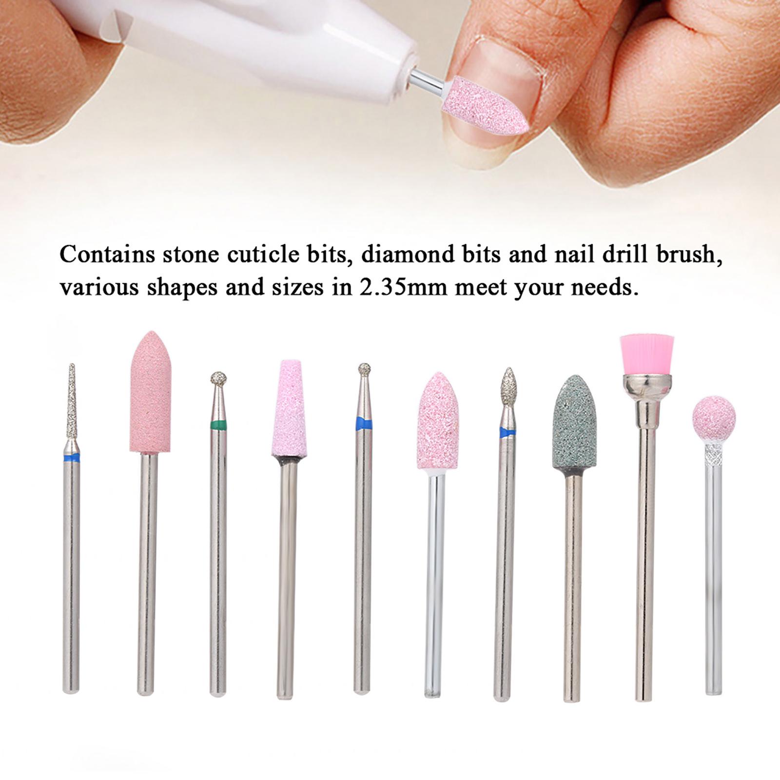 

10pcs Nail Drill Bits Cuticle Cleaner Dust Drill Brush Polishing File Grinding Heads Nail Salon Tools