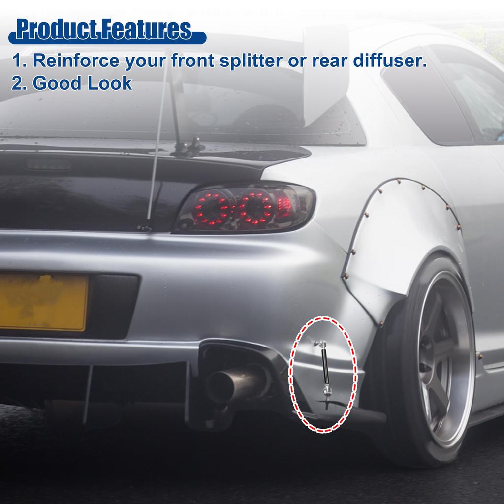 ACROPIX 2pcs Universal Adjustable Aluminum Alloy Car Front Bumper Lip Splitter Strut Rod Tie Support Bar 7.5mm-12.7mm 75mm Black