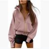 Women's Zipper Hooded Long-sleeved Short Sweatshirt Wool Hooded Jacket Fashion Autumn and Winter Clothes