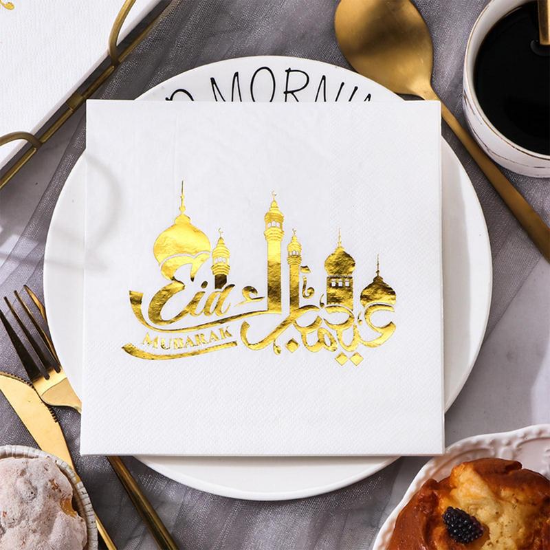 20 Stück/Packung Ramadan Party Servietten Sicher Weich Mundabputztuch Mond Servietten Papier 2-lagig Abendessen Weich quadratisch Saugfähiges Papier