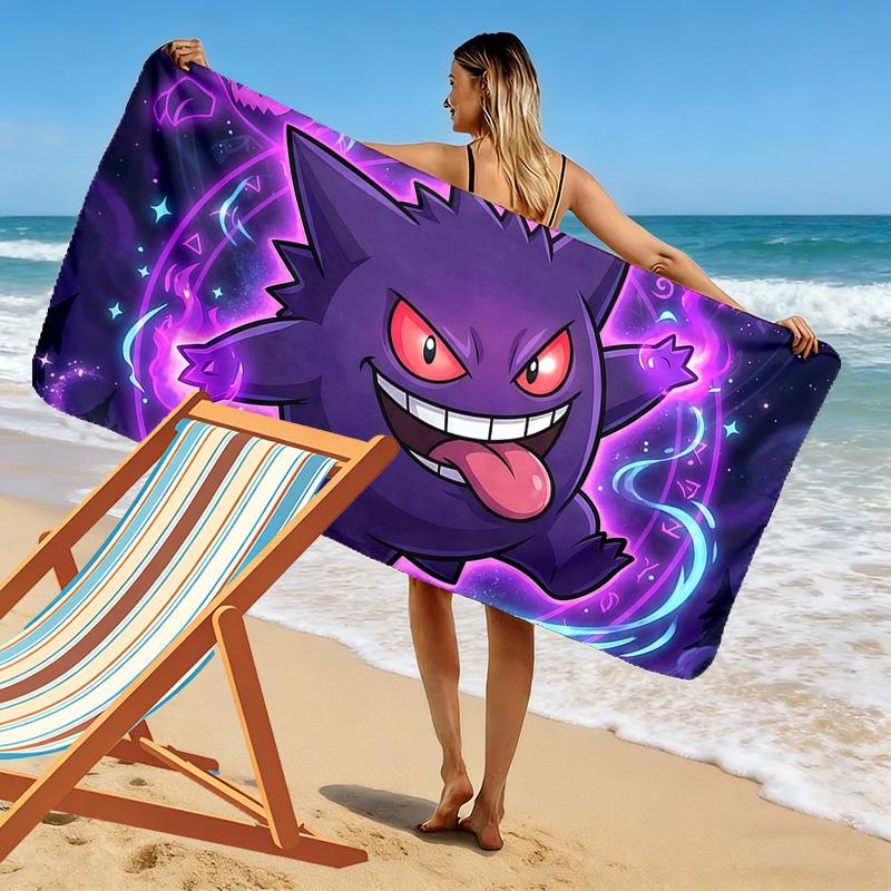 Gengar Print Beach Towel, Large Soft Quick Dry Towel for Beach Camping Swimming