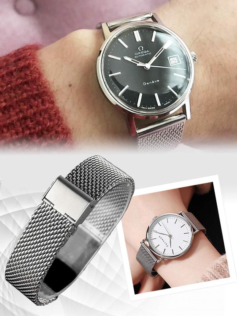 Calm Watch Mesh Milanese Stainless Steel Straight 18mm 24mm Strap, Bracelet, Link, Polished, - (18mm, Silver)
