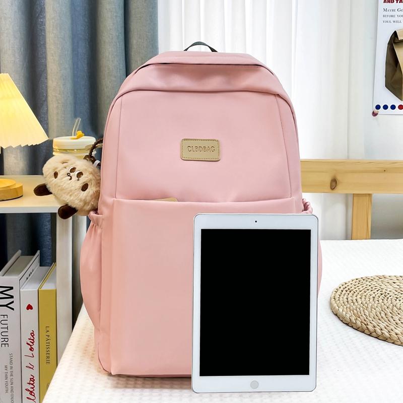 Women Solid Color Backpack Large Capacity Student Schoolbag Computer Backpack