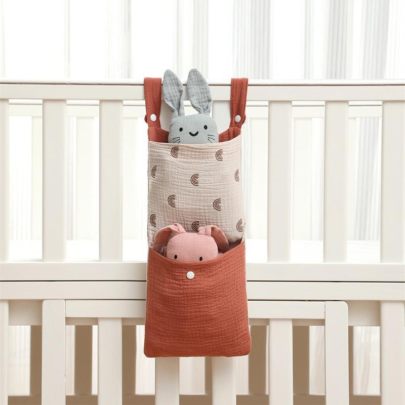 Hanging Baby Bed Storage Bags Cotton Portable Newborn Crib Organizer Toy Diaper Pocket for Crib Bedding Set Nappy Store Bags