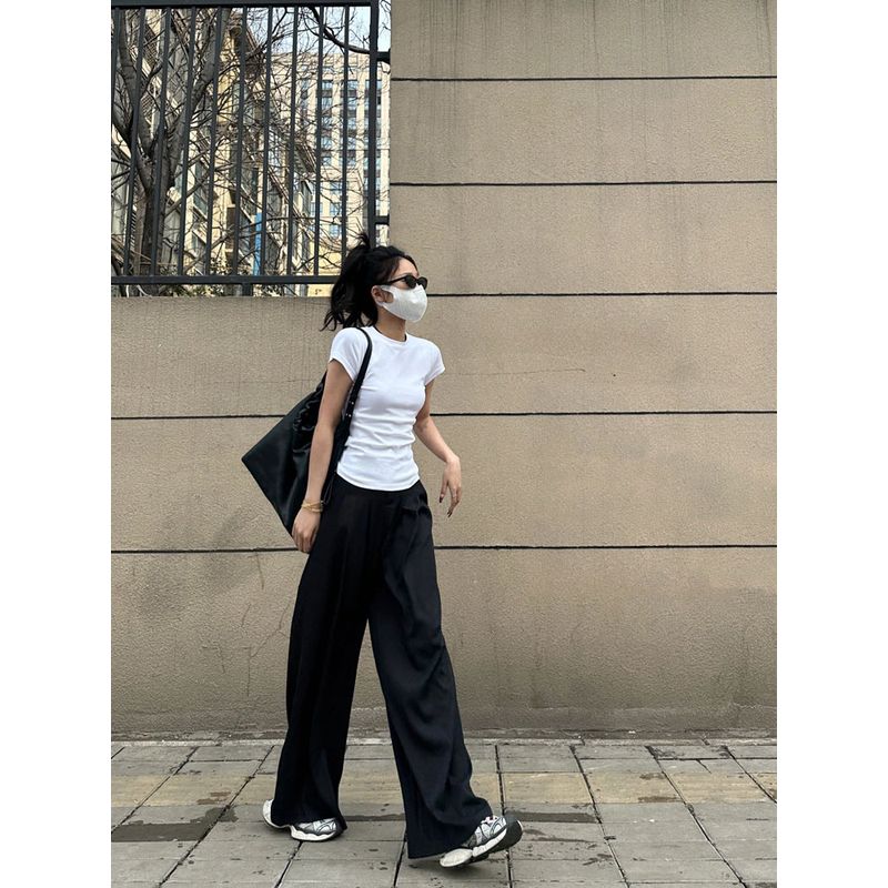 

American Style Sexy Shoulder Short Sleeve T-Shirt Women s Summer 2025 New Arrival Basic Style Pure Color Casual Versatile Slim-Fit Top White L