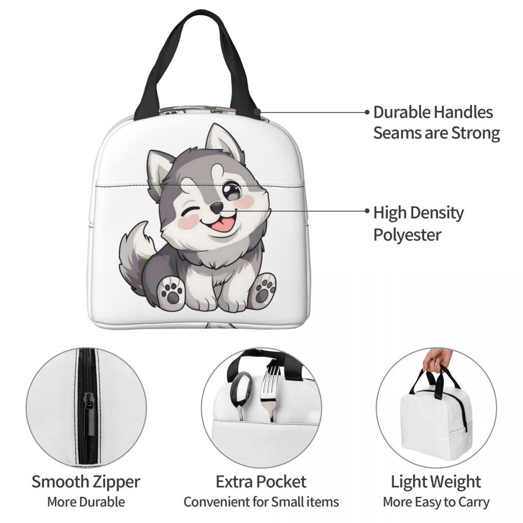 Cute Winking Kawaii Husky Insulated Lunch Bag for Kids School Cooler Thermal Food Box Tote Portable Lunch Boxes Container