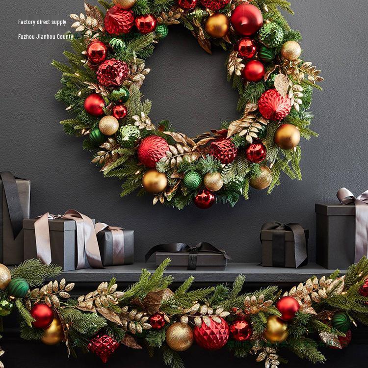 Rattan Christmas Wreath & Tree Set: 50/60/80CM Door Hanging & 2.7M Garland, Perfect for Holiday Window Décor