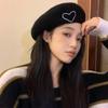 Love Embroidered Tweed Beret Hat Female Autumn And Winter Korean Version Retro Painter Hat