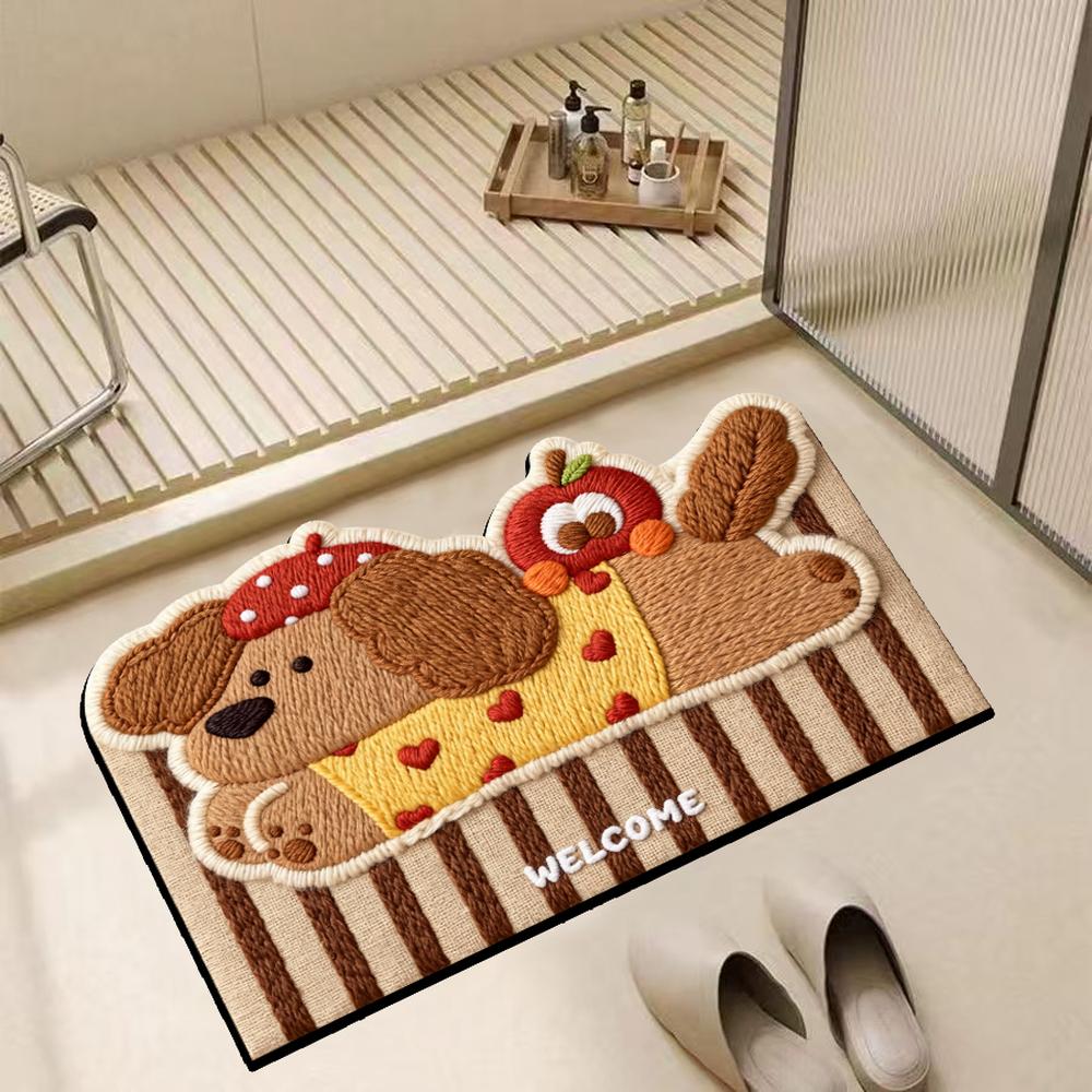Borduurstijl Teckel Badmat Antislip Absorberend Vloerkleed voor Badkamer Slaapkamer Decoratie 45X75CM 1.5X2.5FT