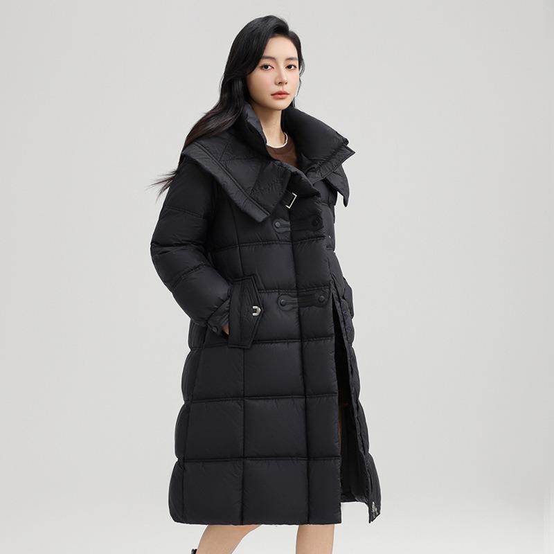 

Winter new long knee cotton clothes medium and long thickened slim cotton clothes waist jacket Cangzhou M чорний