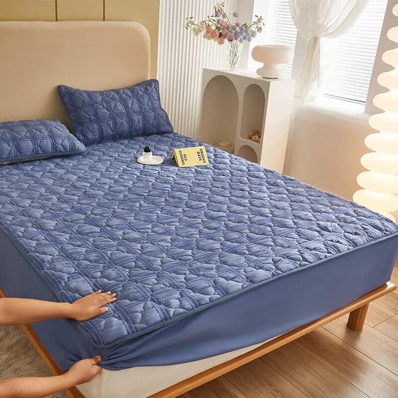 Tejido de Hilo de Burbujas Fresco Pequeño,Algodón Laminado,Sábana Bajera Ajustable 160x200,Funda Protectora de Colchón,Transpirable