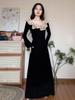 Elegant Hepburn Style French Black Knit Long Sleeve Dress - Women's Autumn 2025 Collection