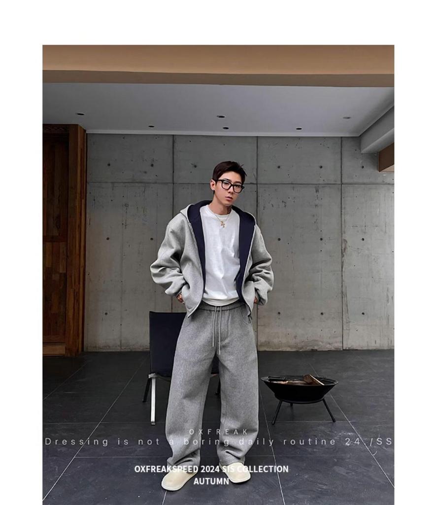 Men's Color Block Double-Zip Oversized Hooded Sweatshirt - Autumn Casual Cardigan