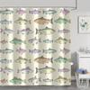 1 szt. Zasłona prysznicowa Ryby Vintage Ryby Jeziorne Rustykalna Wiejska Kolorowe Zasłony Prysznicowe Wystrój do Łazienki Zestaw Tkanina z 12 Haczykami