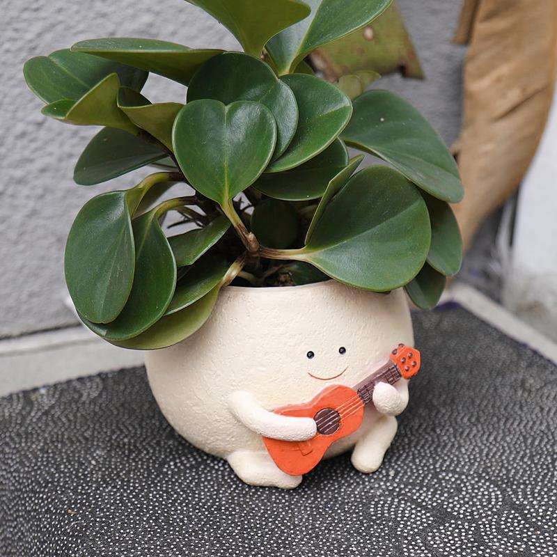 Cute Head Flower Pots Guitar Boy Shape Smile Face Planter Drainage Design Planter Pots With Drainage Design Flower Planter