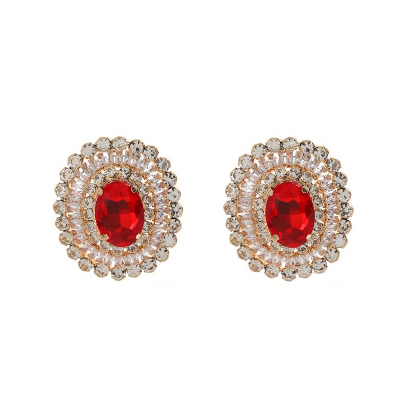 Geometric Zircon Stud Earrings Women Black Gold Green Red Minimalist Vintage Chic Fashion Jewelry