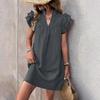 Summer Style Loose Straight Dress - Casual Vacation Stand Collar Solid Color European and American Fashion