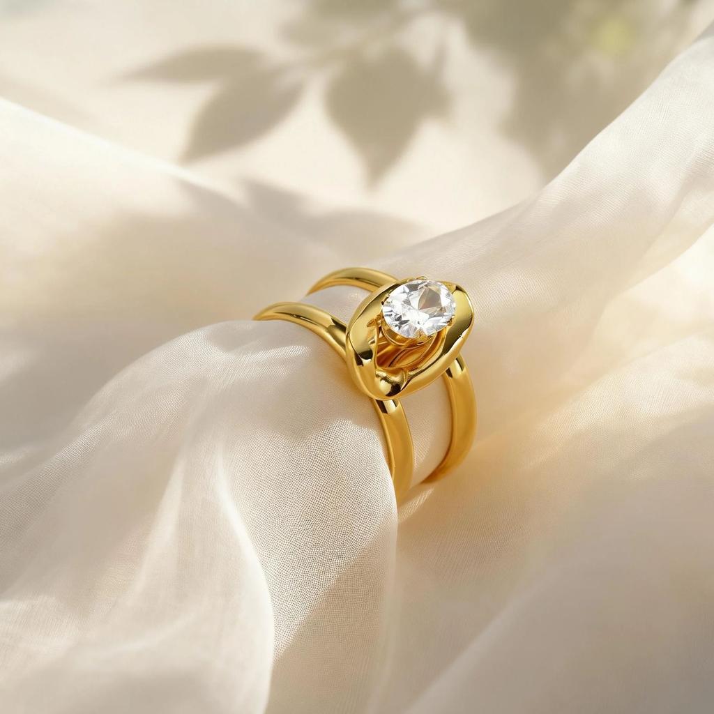 Fashion Shiny Zircon Geometric Line Open Rings for Women, High Quality Stainless Steel Ring, Gold Plated Luxury Finger Jewelry