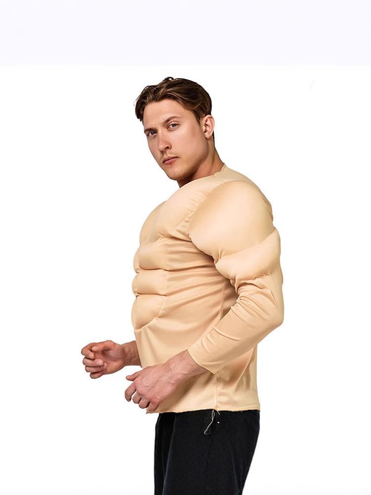 Muscle Suit T-Shirt for Halloween Cosplay - Fake Abs Party Costume for Adults