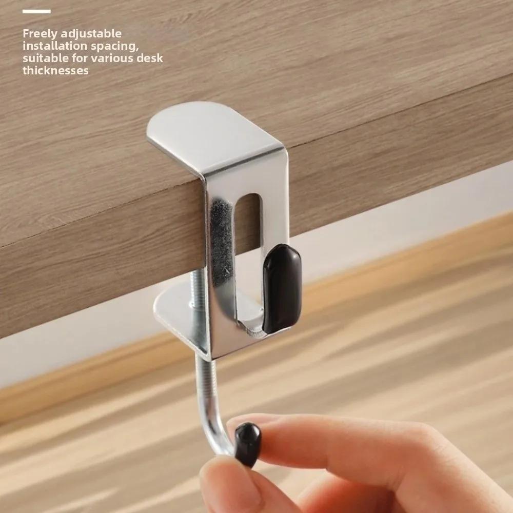 2pcs Portable Adjustable Desk Edge Hook Detachable Punch-free Double Hook Headphone Hanging Hook Office Desktop Edge