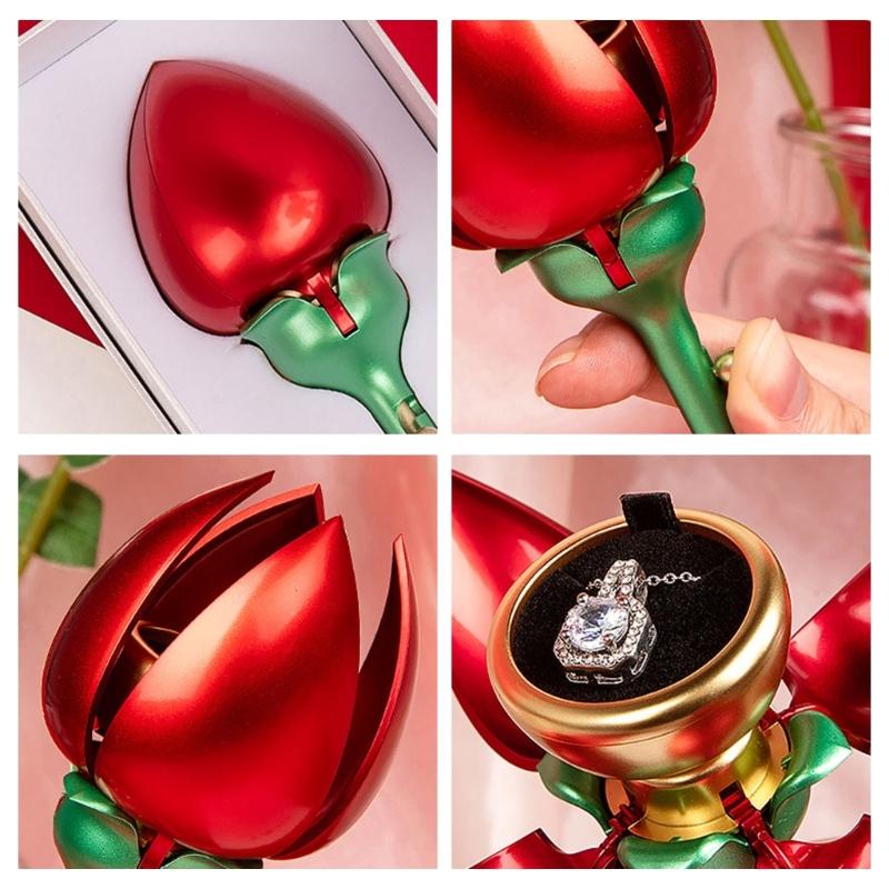 Automatic Opening Rose Shape Jewelry Box Jewelry Rings Organizers Suitable for Rings and Pendants with Elegant Design