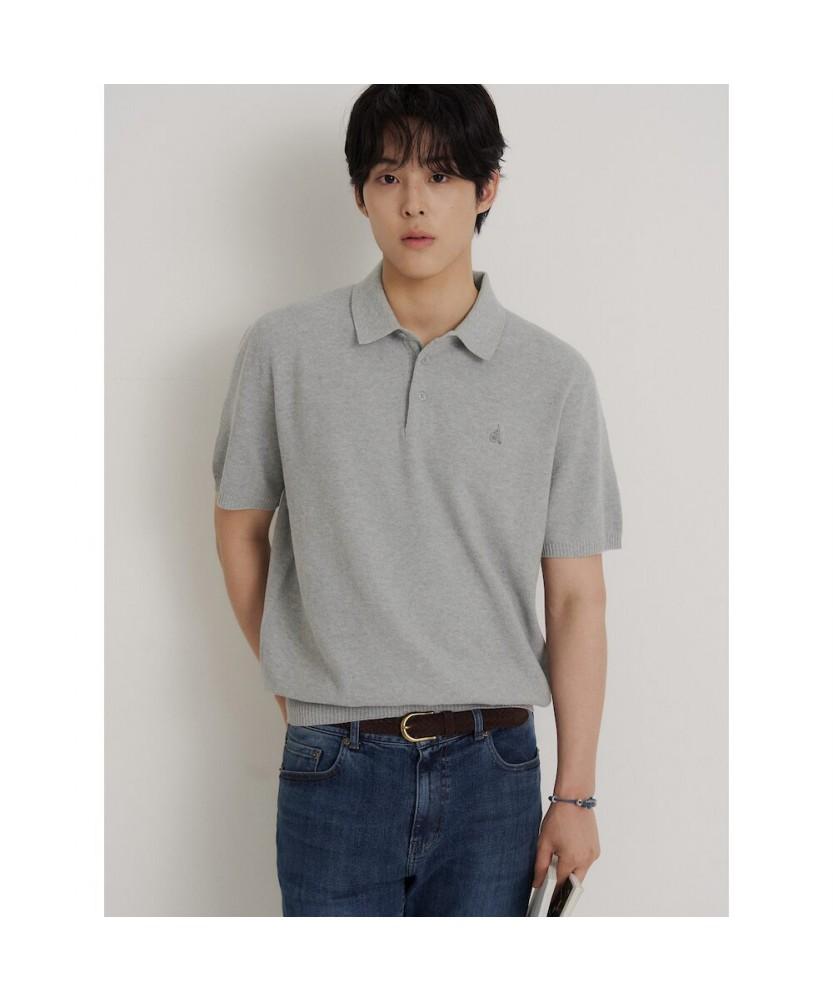 Binpolmen Cotton Silk Collared Neck Knit Gray
