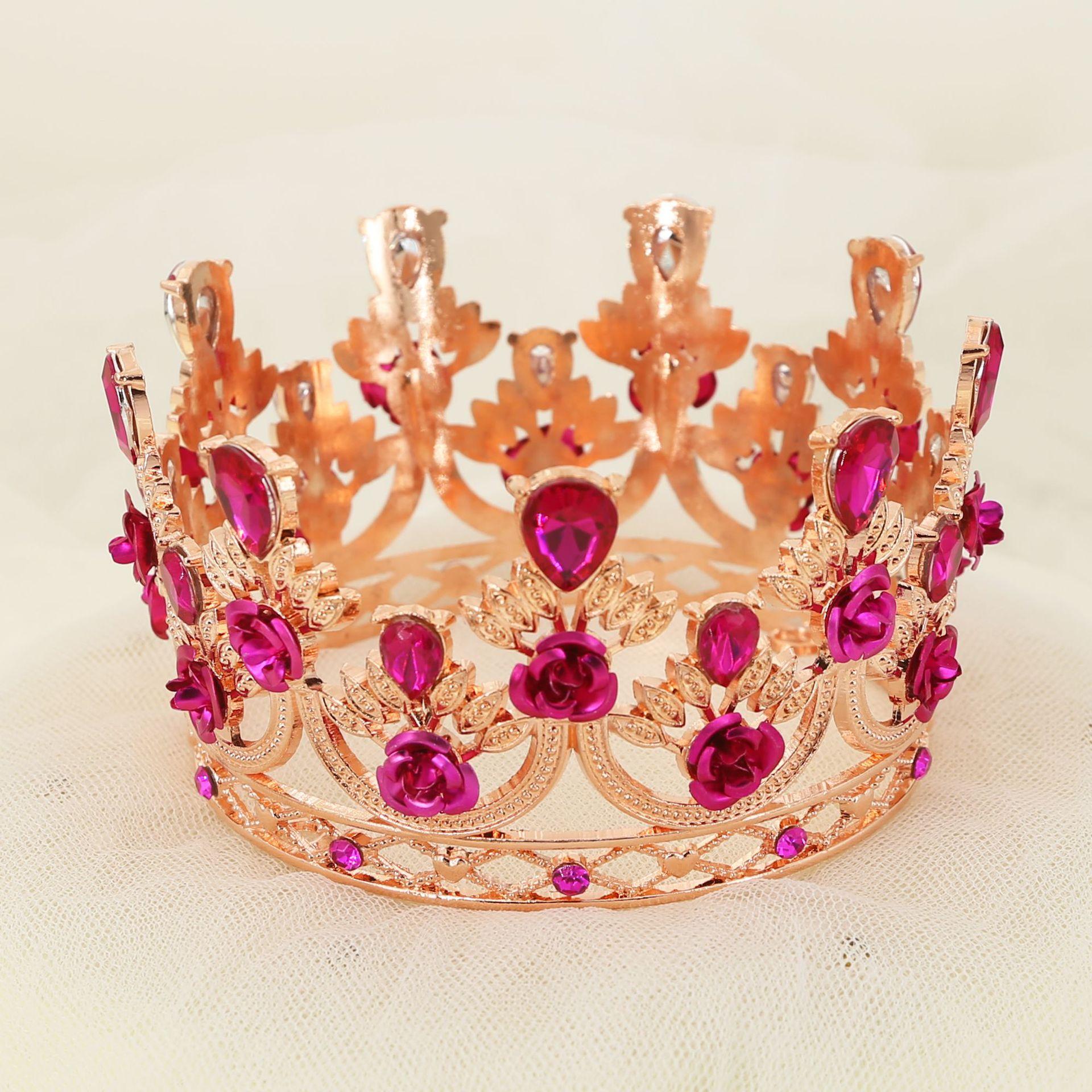 

Оригинальная детская круглая корона для украшения торта на день рождения, украшения из сплава, стразы, цвет роза, головной убор