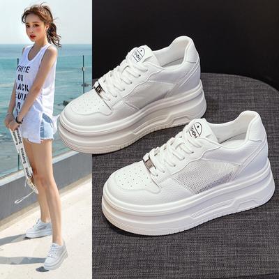 Atmungsaktive kleine weiße Schuhe aus Netzgewebe, Damen Sommer Neu 8 Muffin-Plateausohle, kleine innere Absatzhöhung, Sportschuhe und Freizeitschuhe