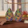 Bohemian Ethnic Style Wooden Water Drop Earrings Art and Culture Print Minimalist Dangle Earrings Fashion Jewelry Gift for Women