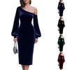 Damen Samt Schulterfrei Elegantes Schlankes Kleid