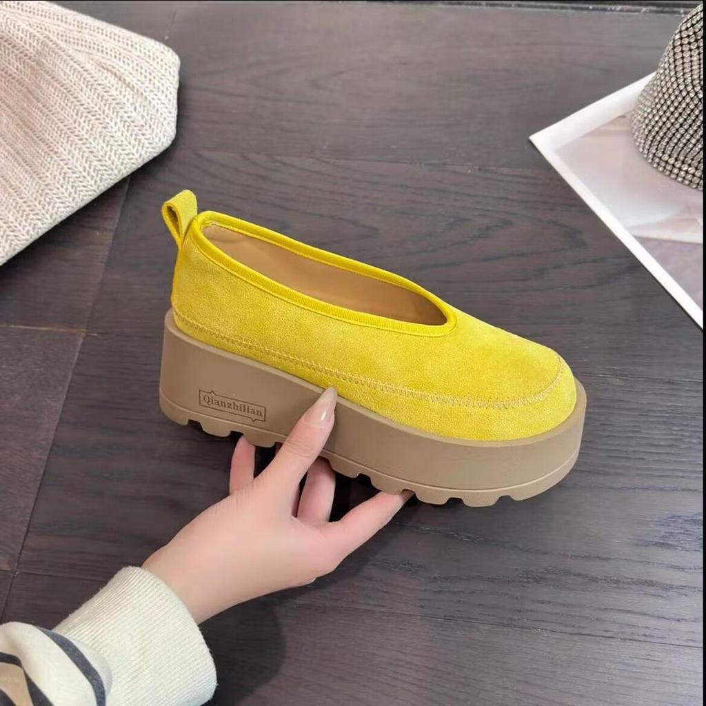 Round Head Muffin Casual Shoes Women's 2024 Winter Lazy Board Shoes Single Shoes One Pedal Heightening Casual Platform Loafers