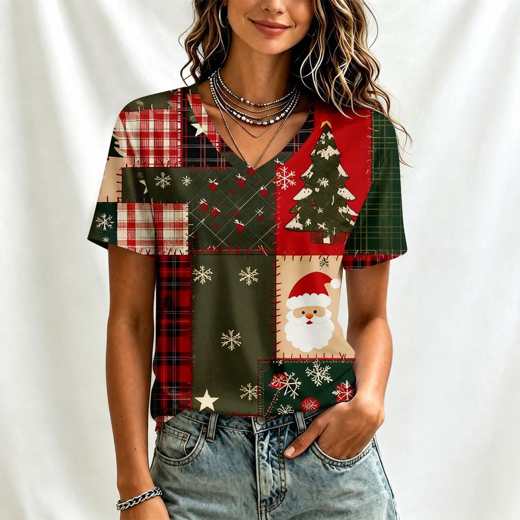 Women's Casual Short Sleeve Christmas Print T-Shirt