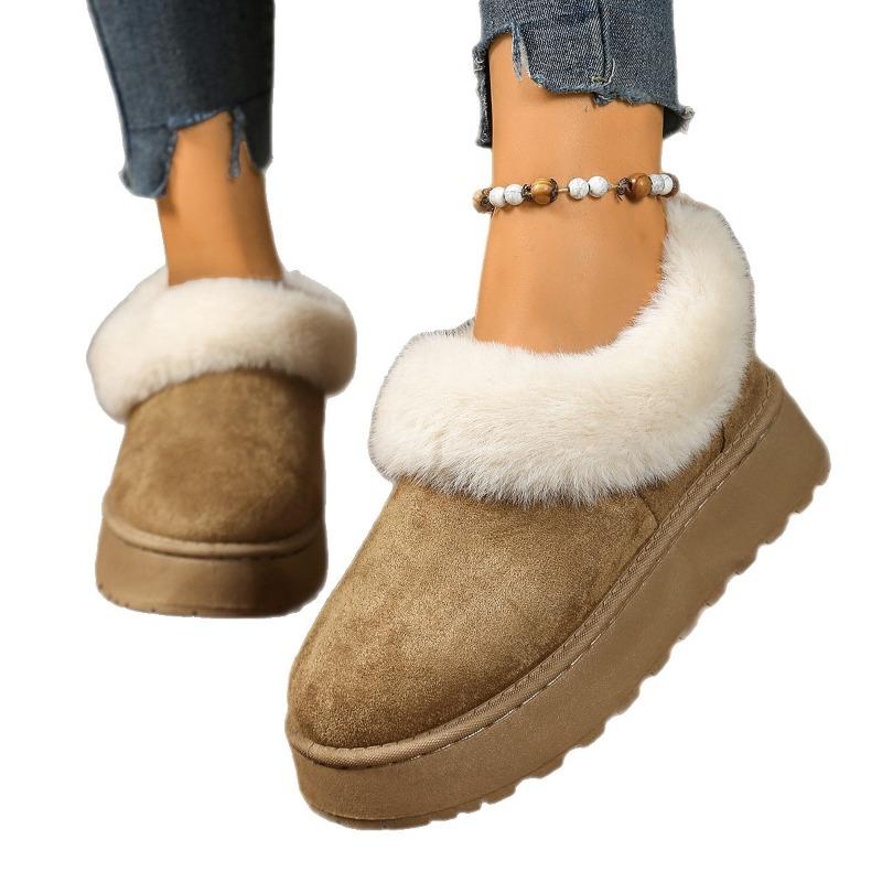 Γυναικείες Μπότες Χιονιού Πλατύ Πλάτος από Συνθετική Γούνα, Μποτάκια με Γύρισμα και Πλατφόρμα, Μπότες Αστραγάλου Χειμερινές Slip-On για Γυναίκες