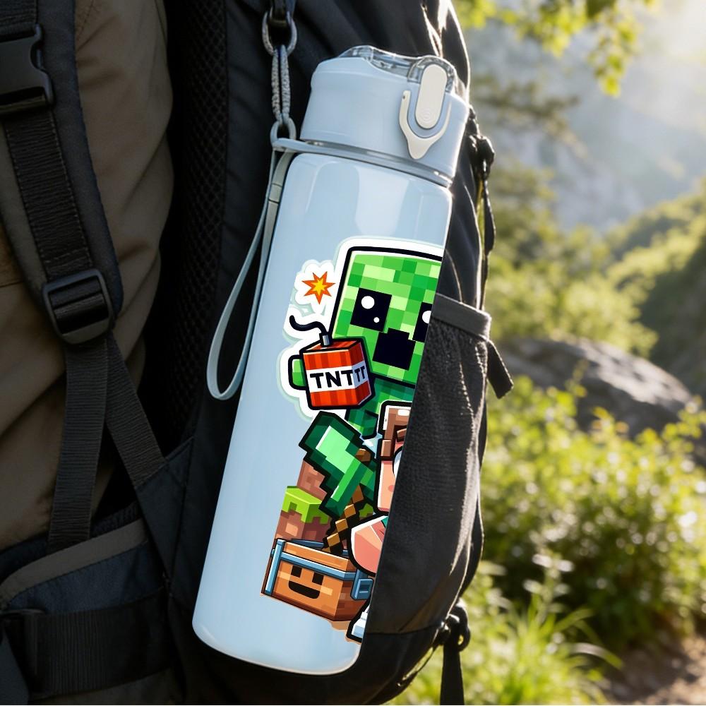 1PC Creeper Boy Game Character Duo 750ml Color Plastic Sports Water Bottle Leakproof Flip Straw Lid For Sports Office Home Use